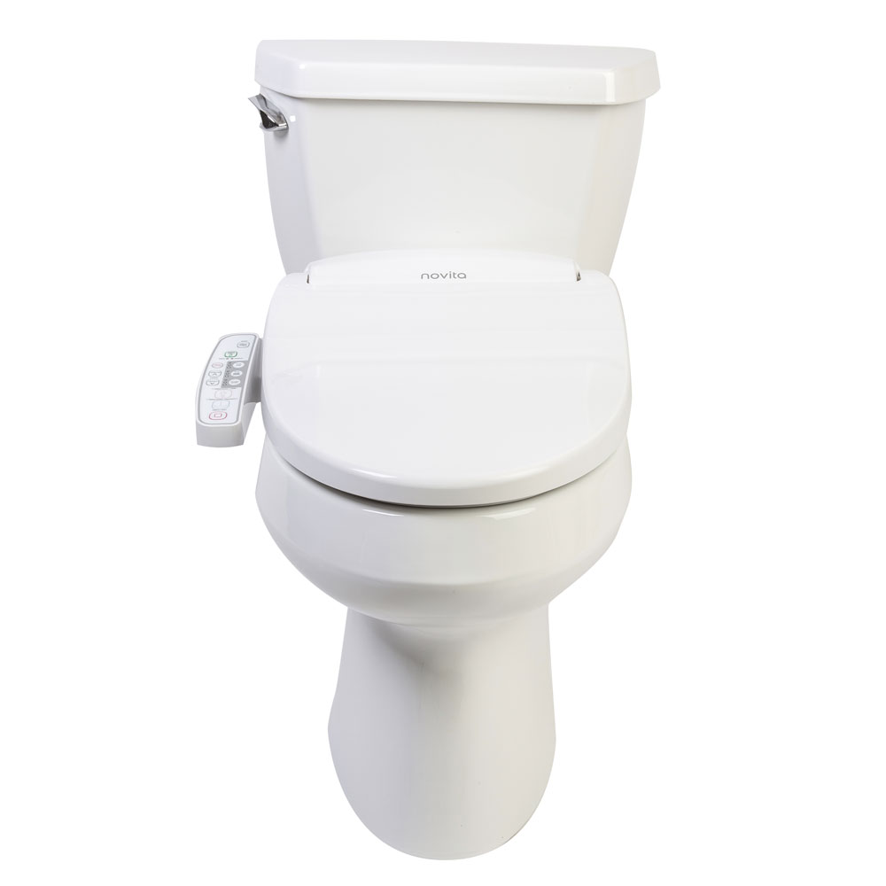 Clear Water Bidets, Novita BN-330 Bidet Toilet Seat mounted on toilet, lid closed.